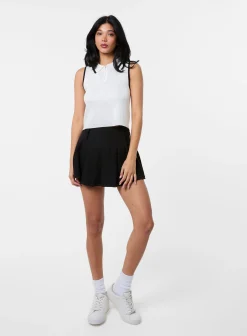 Half Zip Crop Polo Top With Contrast Piping
