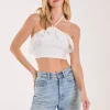 Halter Neck Broderie Frill Hem Crop Top