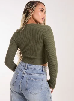 Heart Embellishment Rib Knit Top