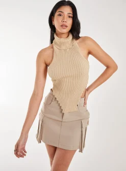 High Neck Chunky Knit Halter Top