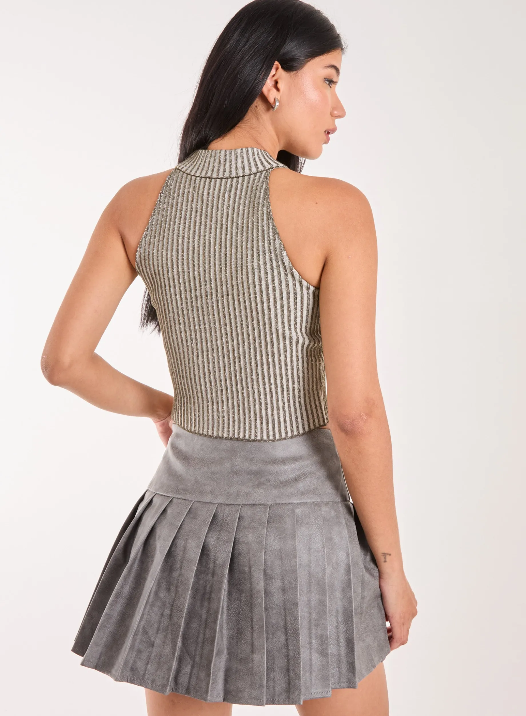 High Neck Logo Detail Racer Top