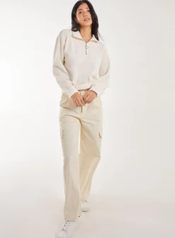 High Neck Zip Up Cropped Sweatshirt