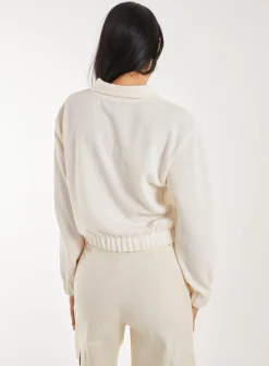 High Neck Zip Up Cropped Sweatshirt