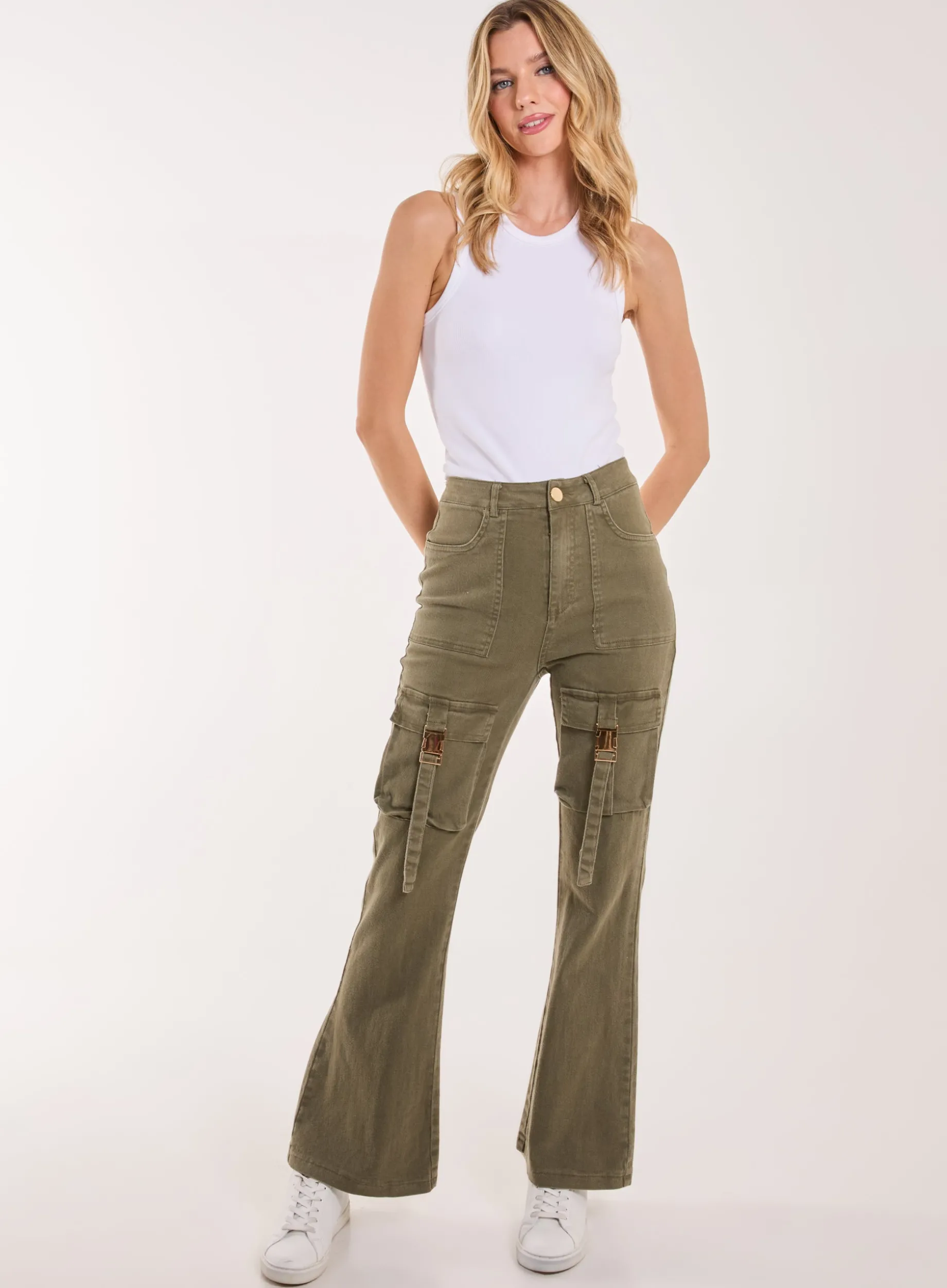 High Waist Utility Pocket Flare Jeans
