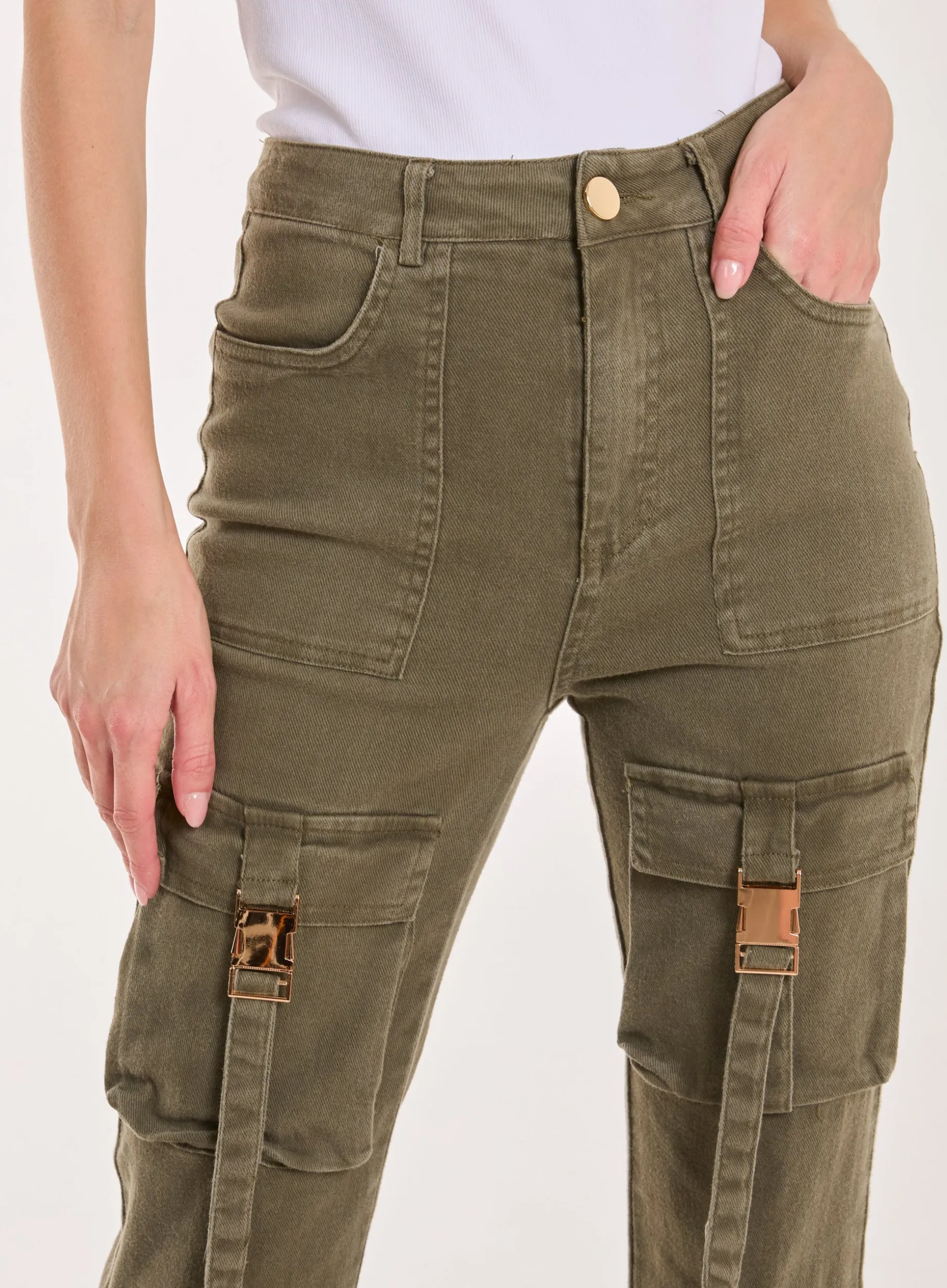 High Waist Utility Pocket Flare Jeans