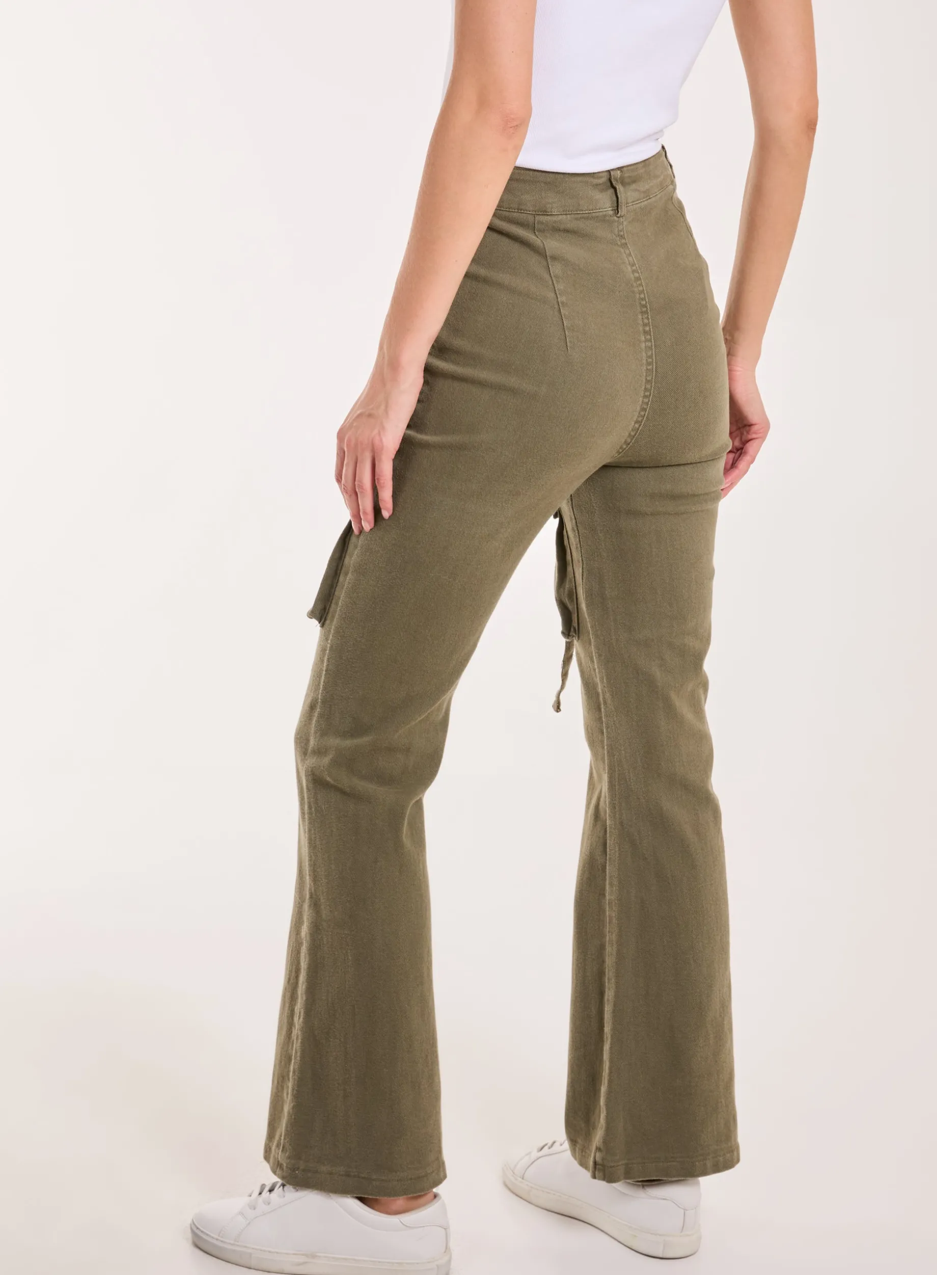 High Waist Utility Pocket Flare Jeans