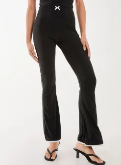 High Waisted Bow Detail Piping Flares