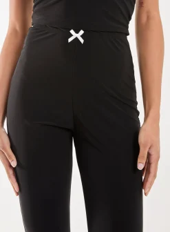 High Waisted Bow Detail Piping Flares