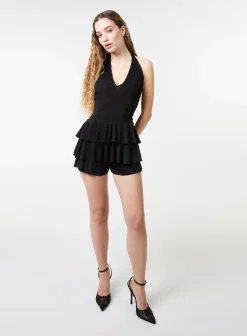 Lace Halter Neck Ruffle Playsuit