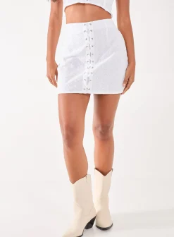 Lace Up Broderie Mini Skirt