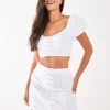 Lace Up Corset Puff Sleeve Crop Top