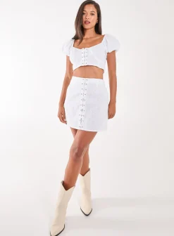 Lace Up Corset Puff Sleeve Crop Top