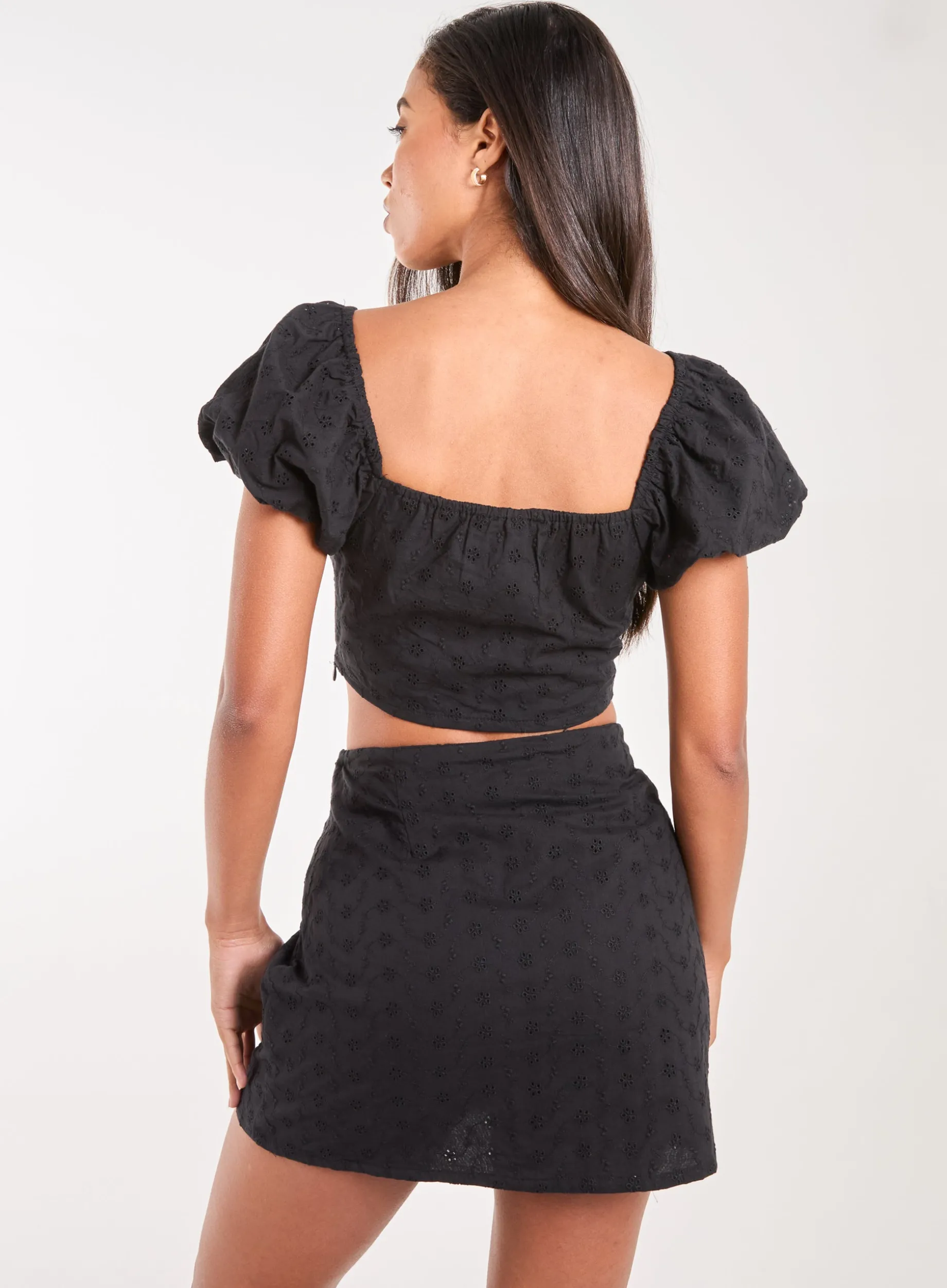 Lace Up Corset Puff Sleeve Crop Top