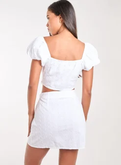 Lace Up Corset Puff Sleeve Crop Top