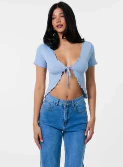 Lettuce Hem Tie Front Top