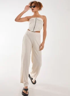 Linen Straight High Waist Trousers