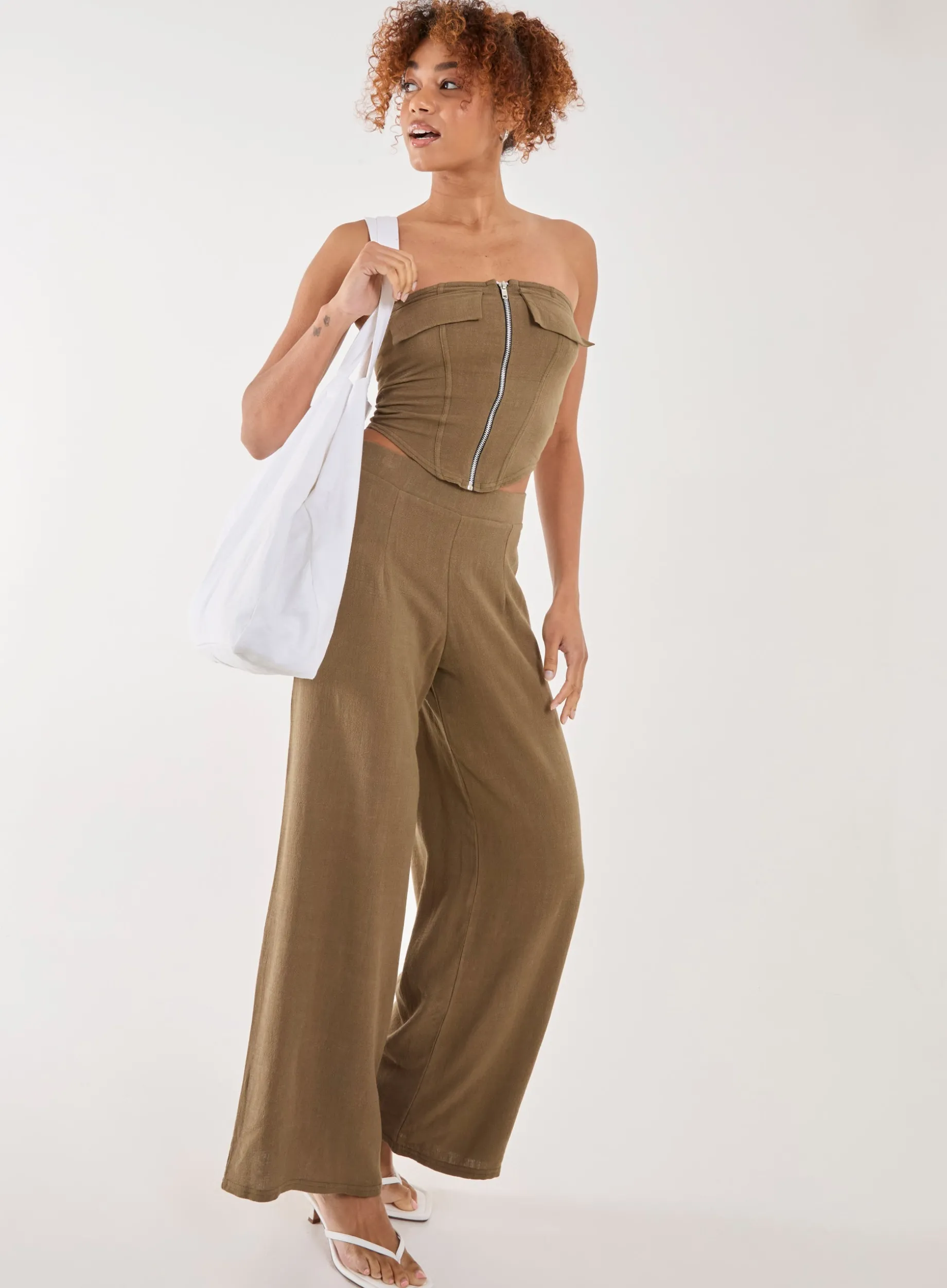 Linen Straight High Waist Trousers