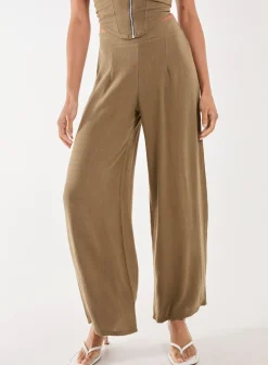 Linen Straight High Waist Trousers