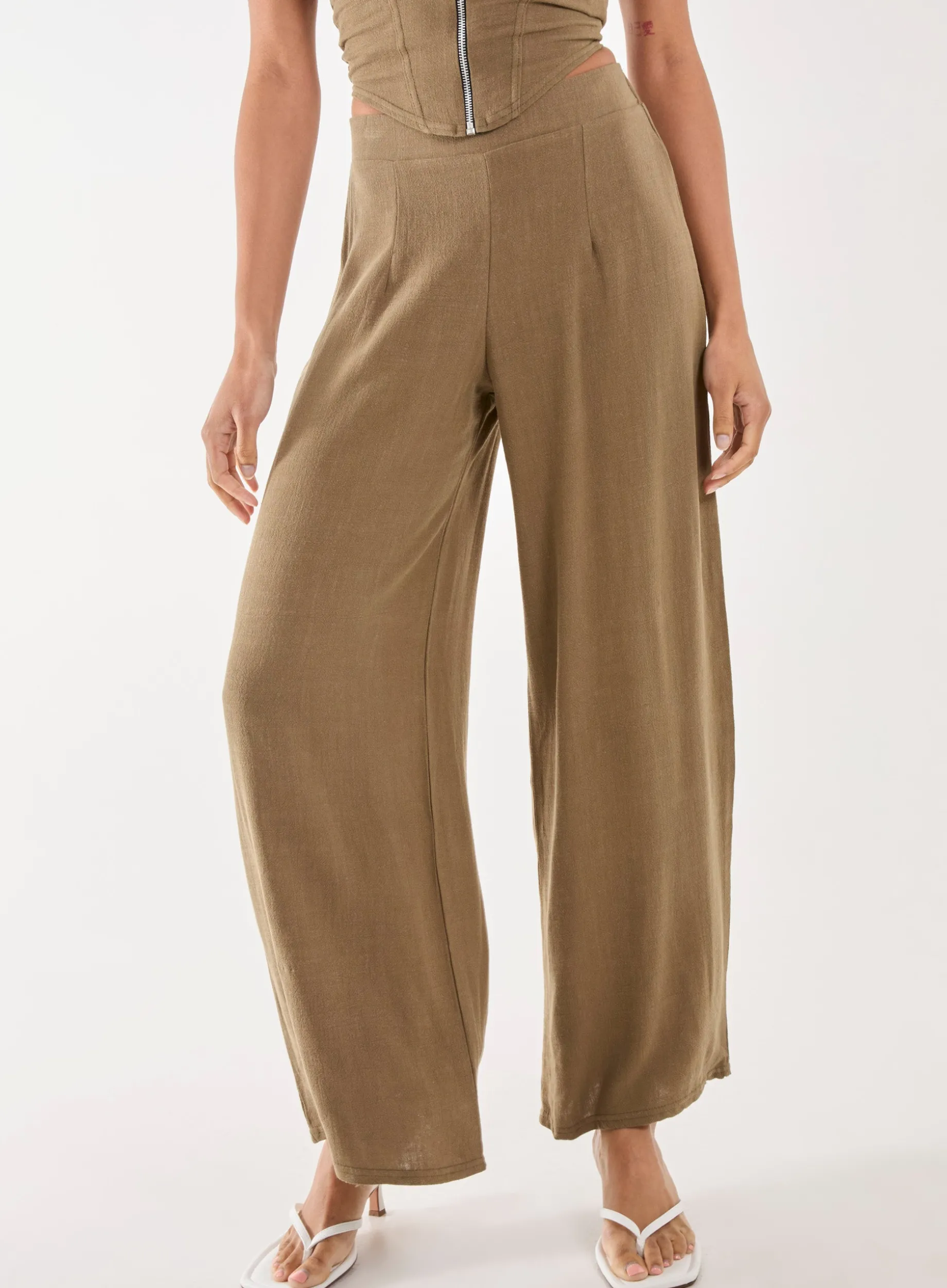 Linen Straight High Waist Trousers