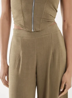 Linen Straight High Waist Trousers