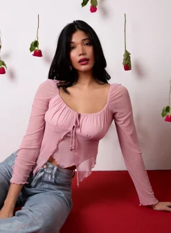 Long Sleeve Mesh Butterfly Top