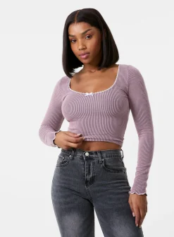 Long Sleeve Rib Top with Bow