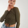 Long Sleeve Ruched Asymmetric Top