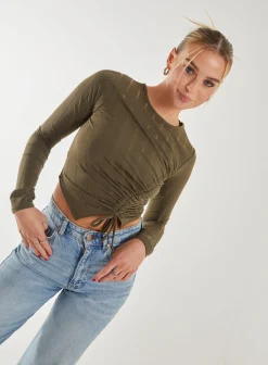 Long Sleeve Ruched Asymmetric Top