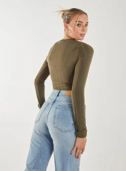 Long Sleeve Ruched Asymmetric Top