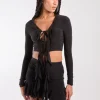 Long Sleeve Slinky Ruffle Top