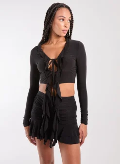 Long Sleeve Slinky Ruffle Top