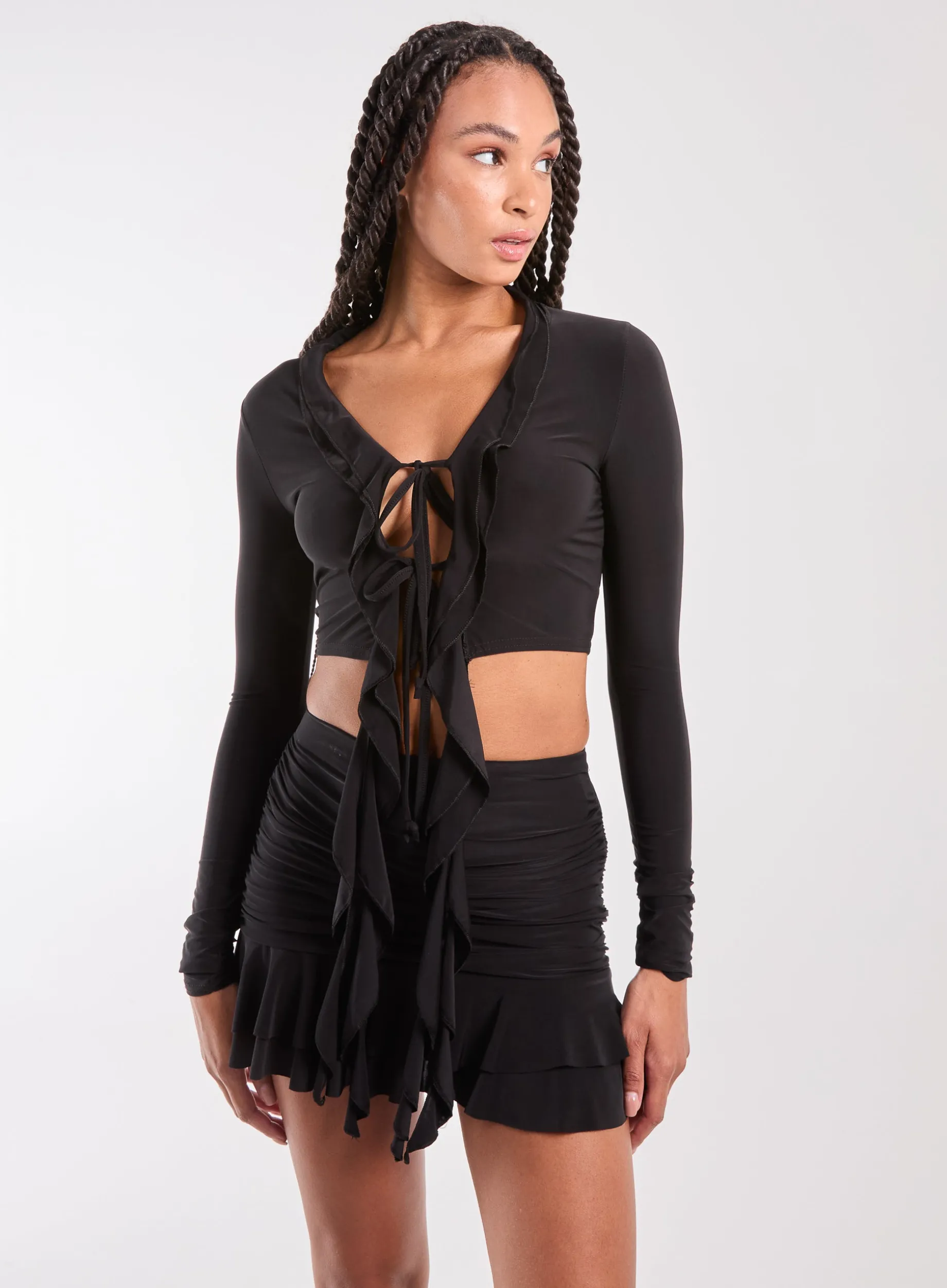 Long Sleeve Slinky Ruffle Top