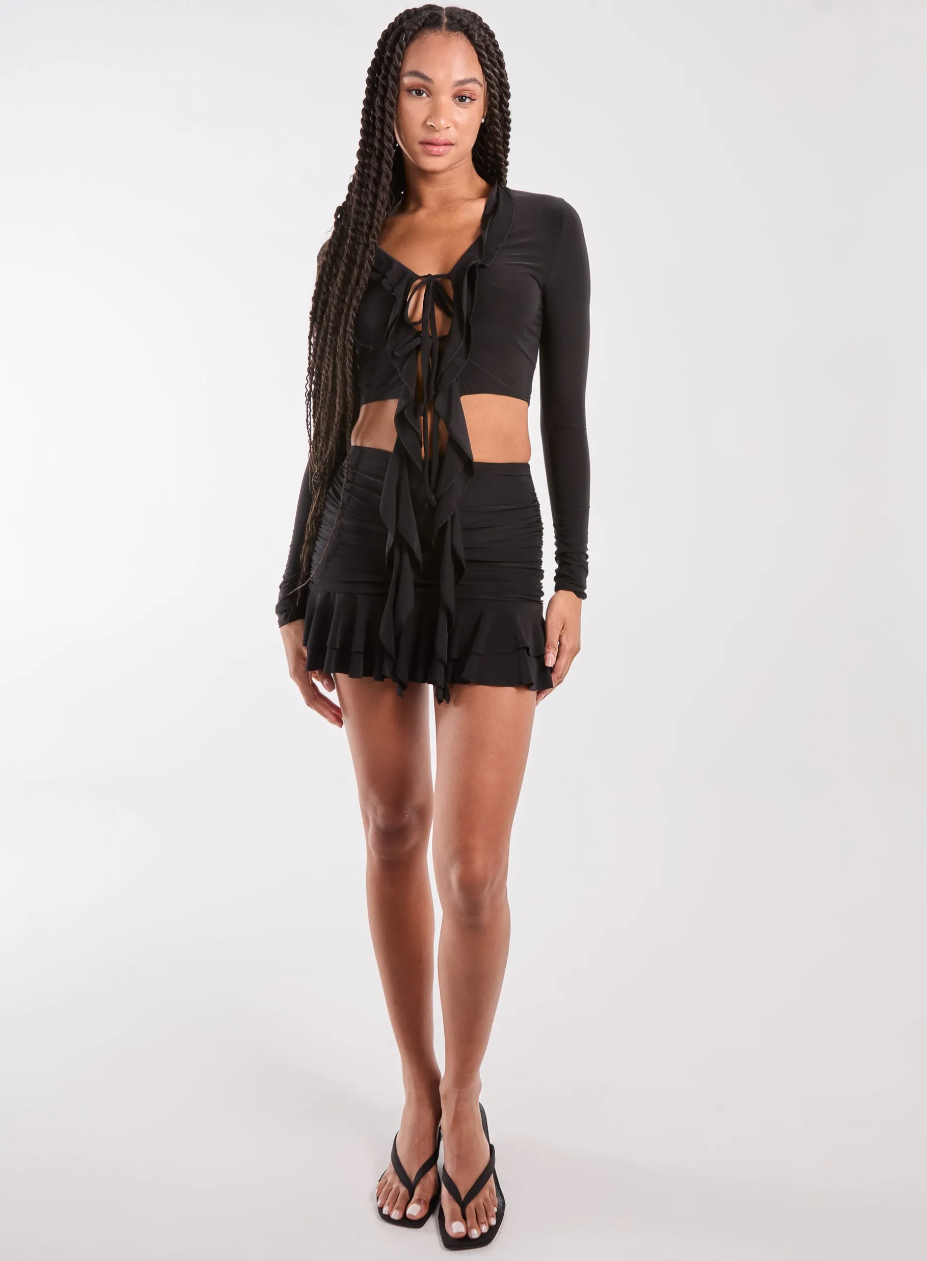 Long Sleeve Slinky Ruffle Top