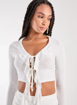 Long Sleeve Slinky Ruffle Top