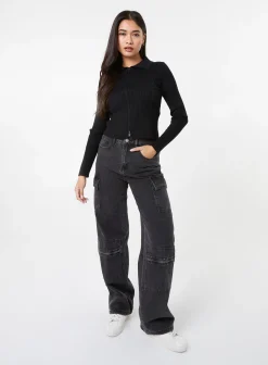 Long Sleeve Zip Up Ribbed Top