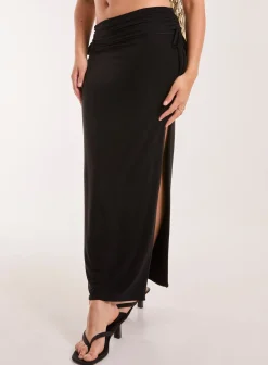 Low Rise Fold Over Slinky Maxi Skirt