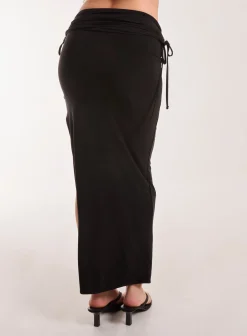Low Rise Fold Over Slinky Maxi Skirt
