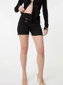 Low Rise Textured Gold Ring Mini Shorts