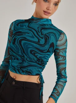 Marble Print Long Sleeve Top