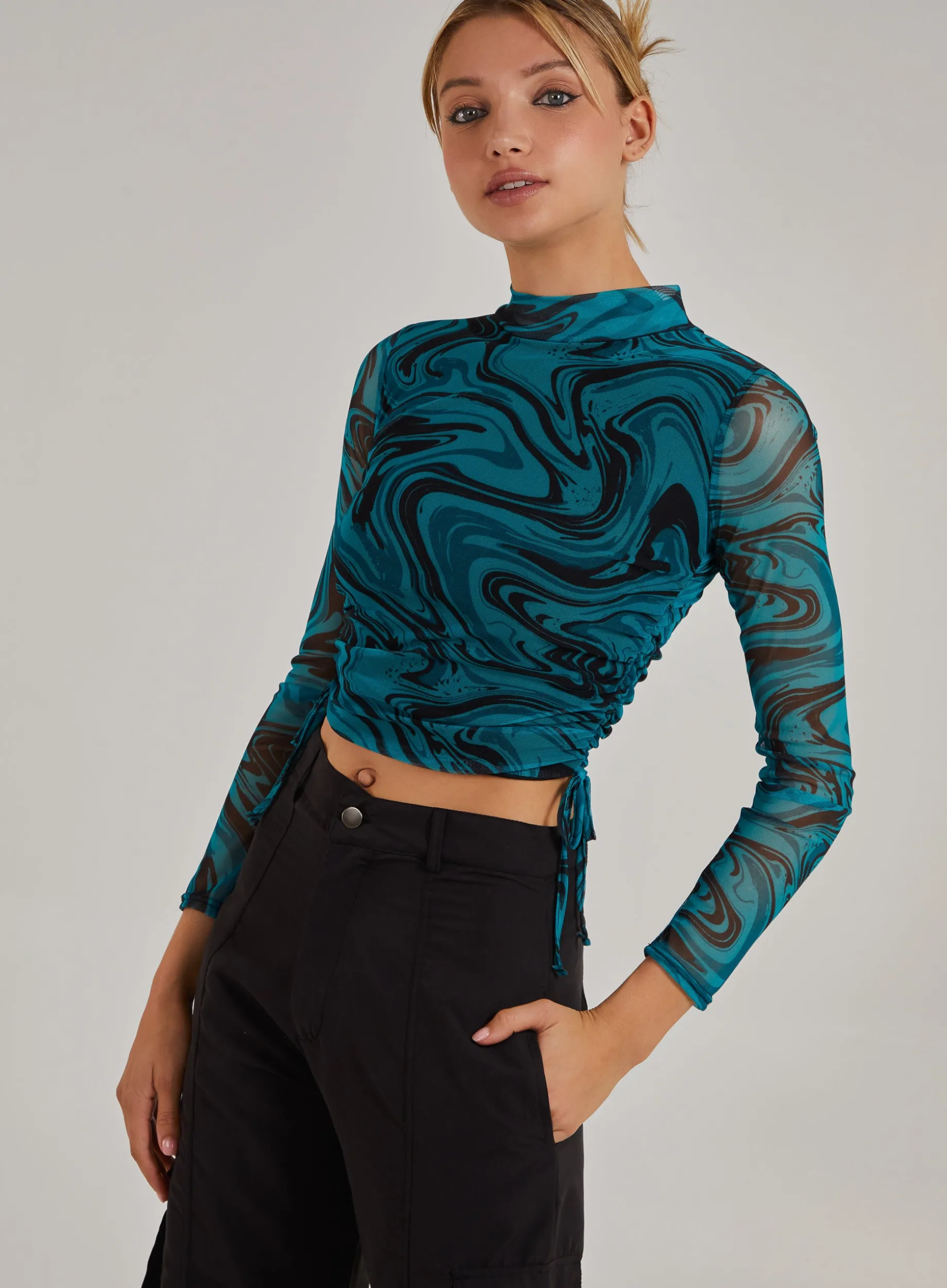 Marble Print Long Sleeve Top