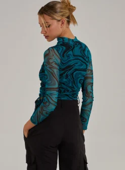 Marble Print Long Sleeve Top