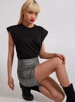 Metallic Ruched Mini Skirt
