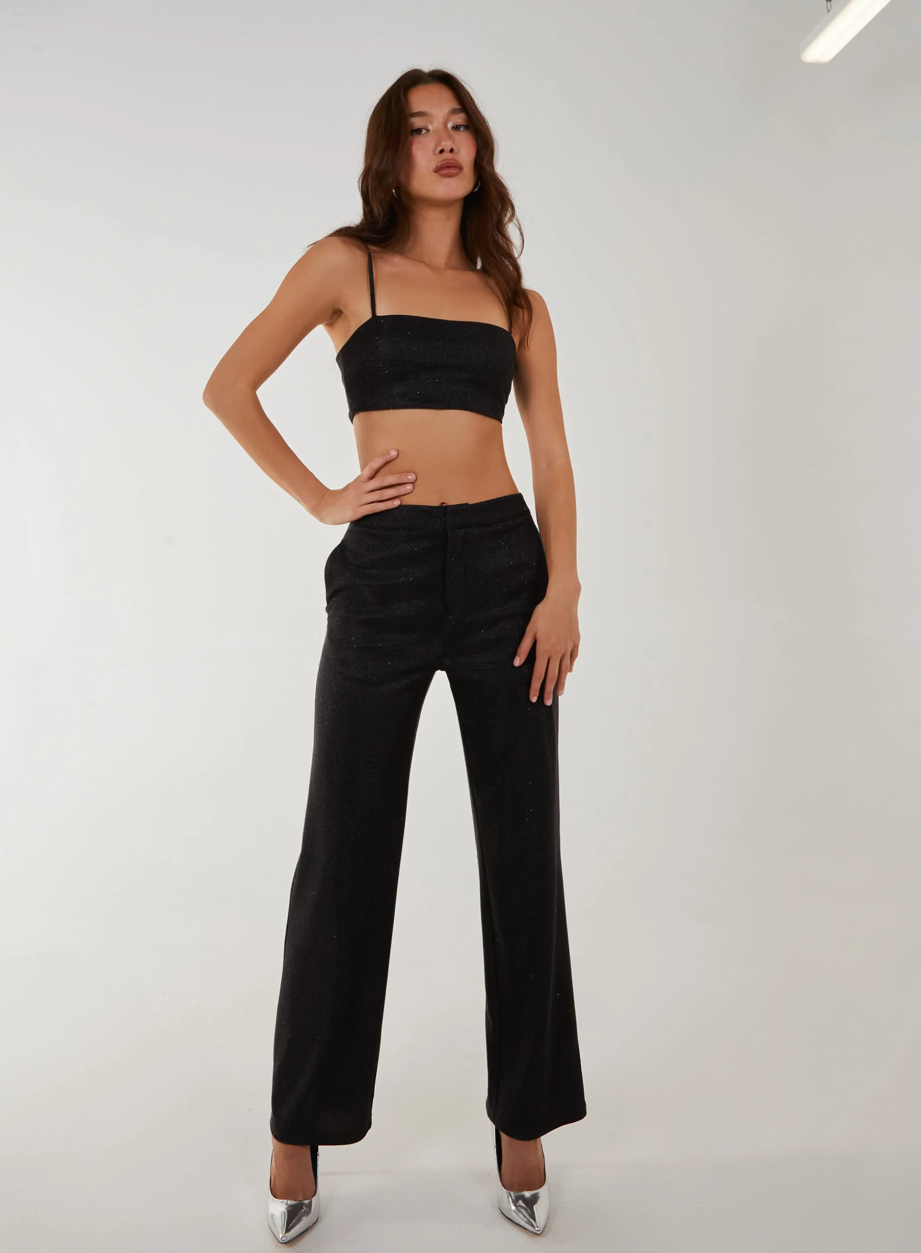 Metallic Straight Leg Trousers