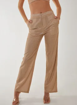 Metallic Straight Leg Trousers