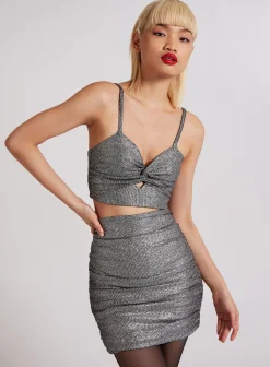 Metallic Twist Front Keyhole Crop Top