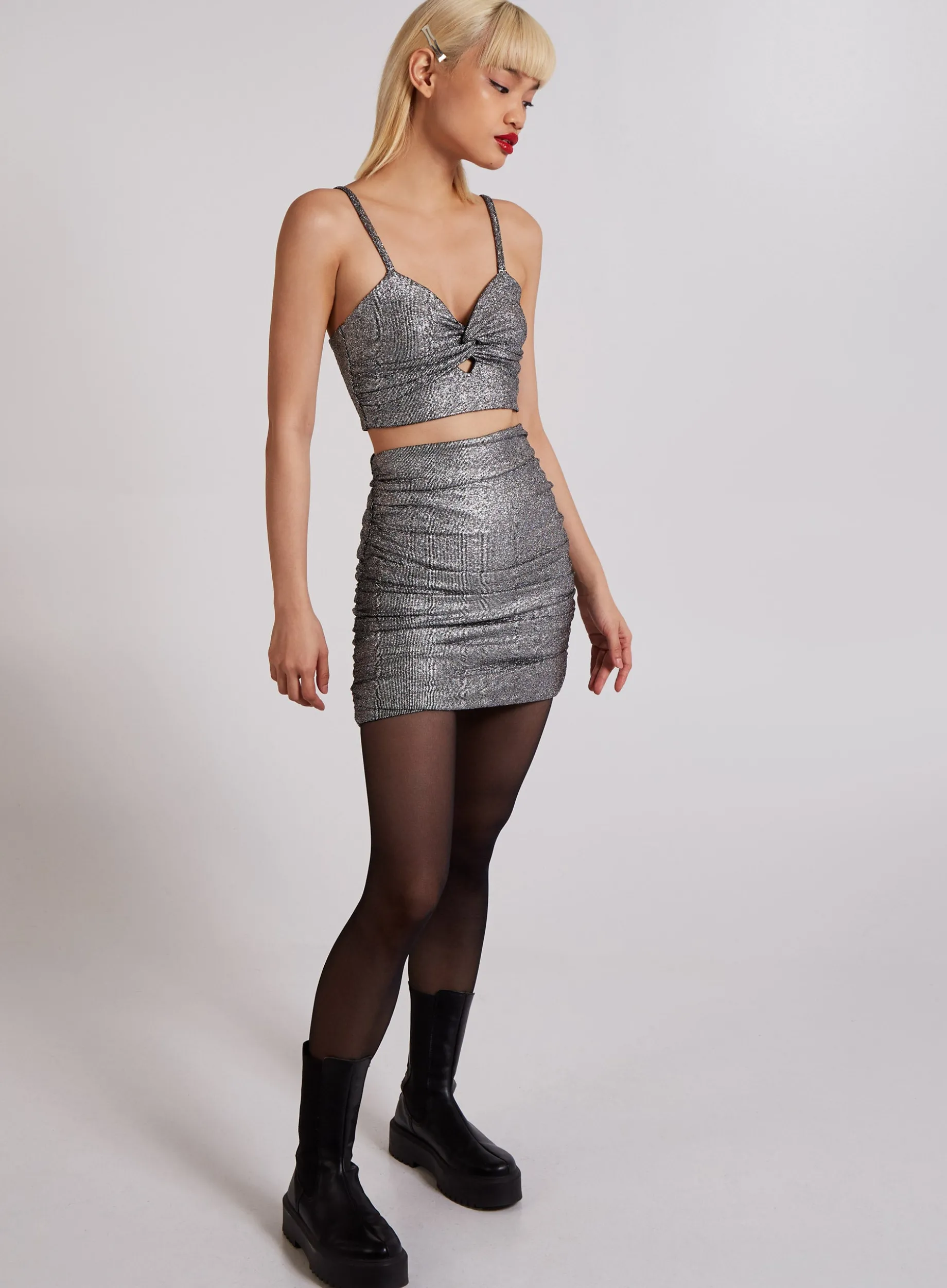 Metallic Twist Front Keyhole Crop Top