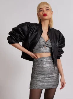 Metallic Twist Front Keyhole Crop Top