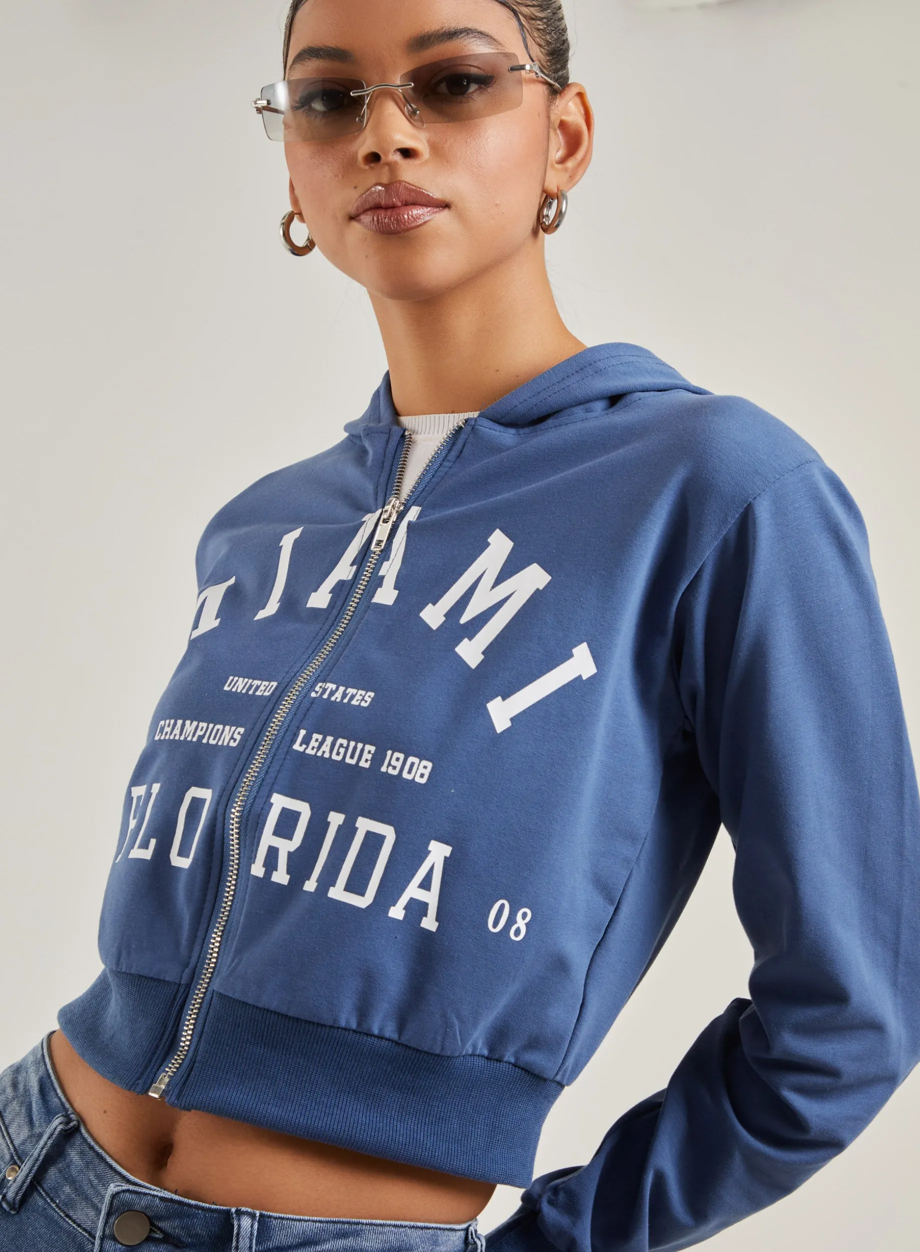 Miami Slogan Zip Up Hoodie