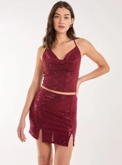 Mirror Sequin Halter Crop Top