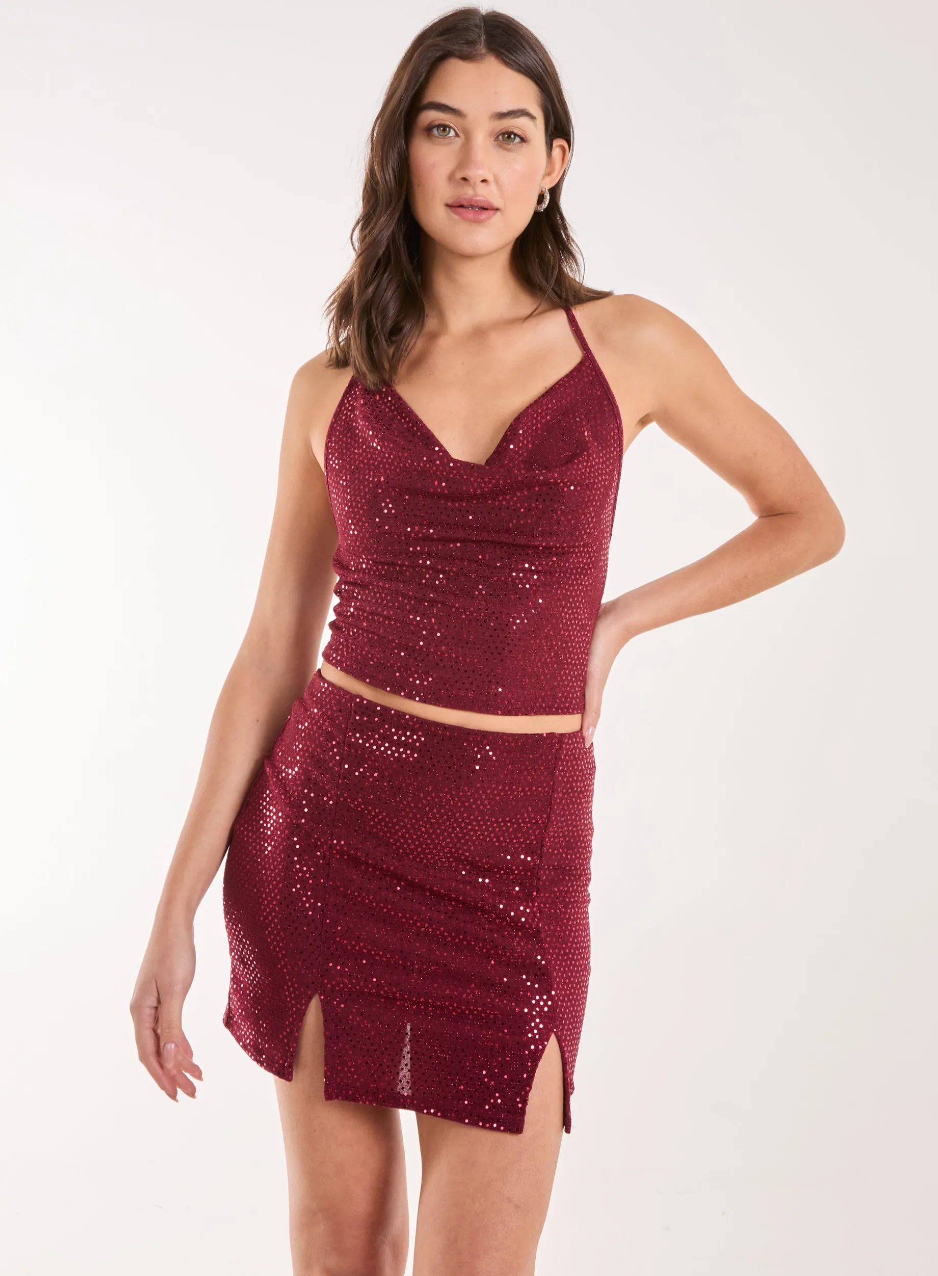 Mirror Sequin Halter Crop Top